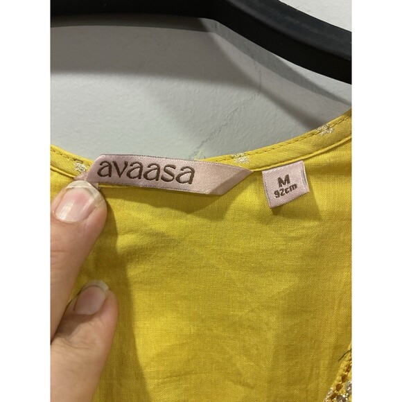 Avaasa Yellow Embroidered Kurta Dress Size M Long Sleeve Maxi Tunic India Made - Picture 6 of 7